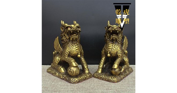 玄关动物雕塑工厂   小型铸铜麒麟雕塑