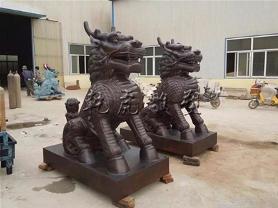 麒麟铜像仿古 铜麒麟 一对