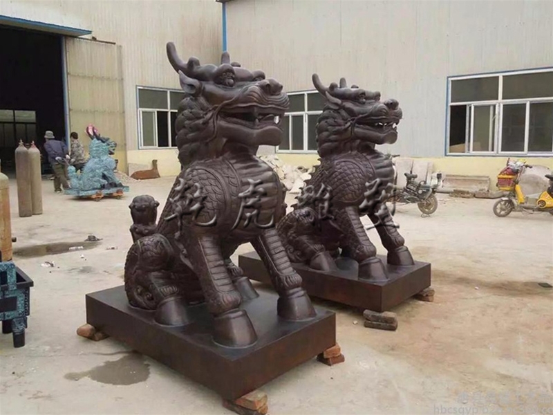 麒麟铜像仿古 铜麒麟 一对